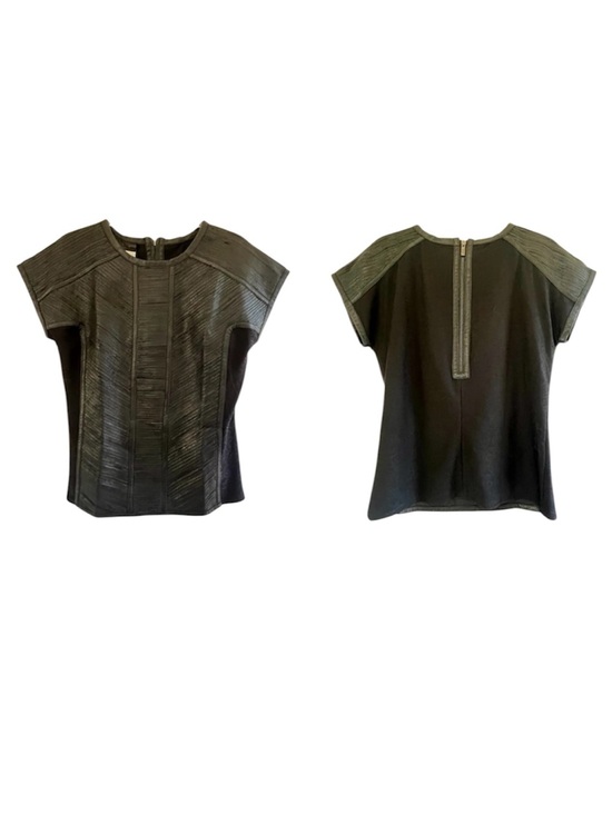 Badgley Mischka Tops - Badgley Mischka Black Faux Leather Pleated Paneled Mixed
Media Top SZ M